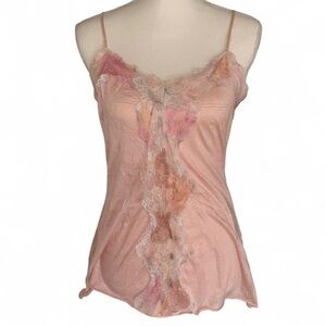 Y2K Vintage Lilly White Baby Pink Peach Lace Cami Tank Top L